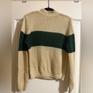 Roolee Cream and Dark Green Turtleneck Sweater